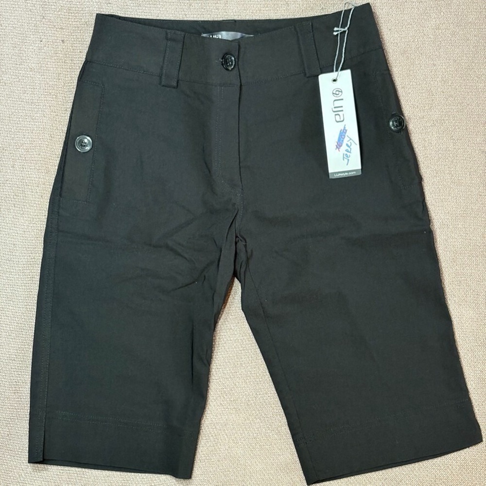 NWT Lija Womens Size 2 Black Knee-Length Golf Activewear Bermuda Shorts 12" New
